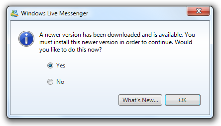 Windows live Messenger forced upgrade Updateforced
