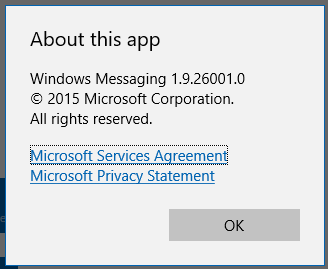 Windows Messaging 1.9.26001 version window